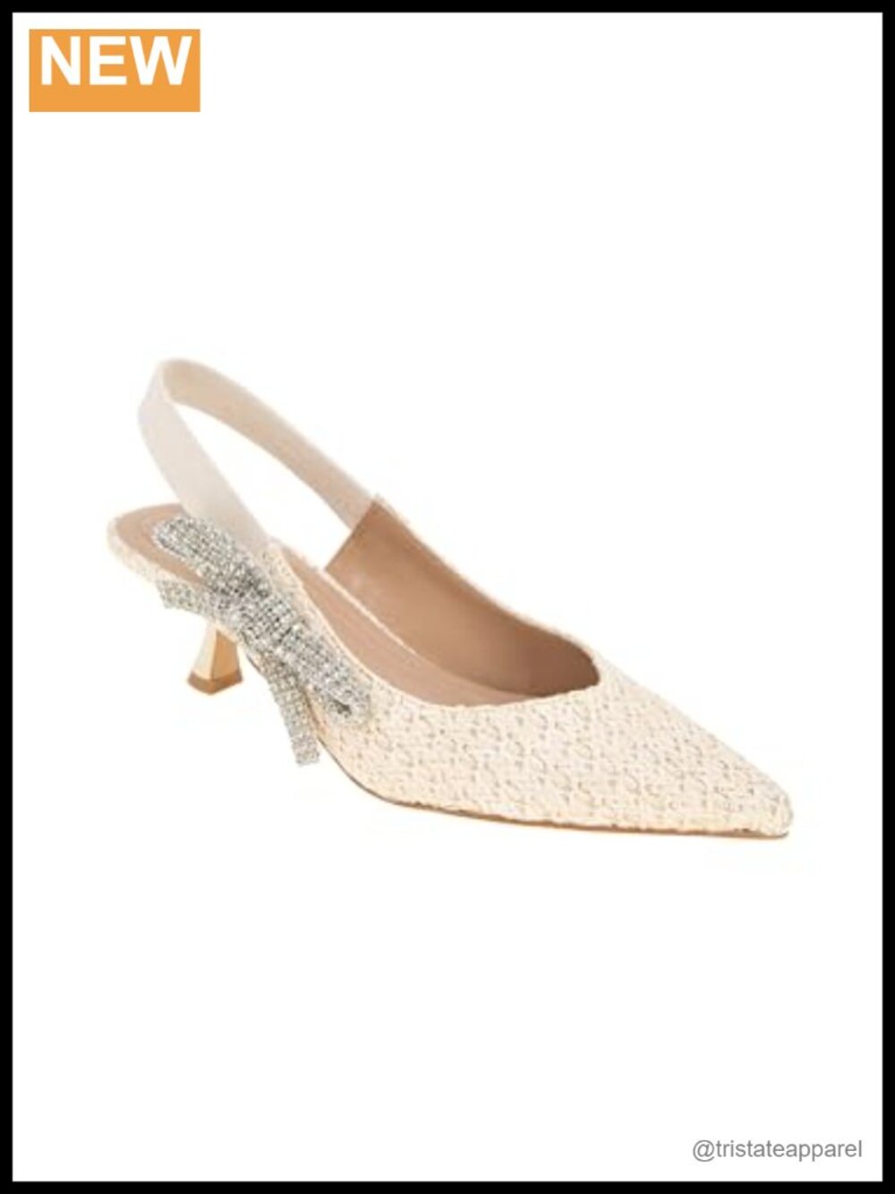 Raffia Pointed Toe Kitten Heel Pull-On Pump with Side Bow Detail